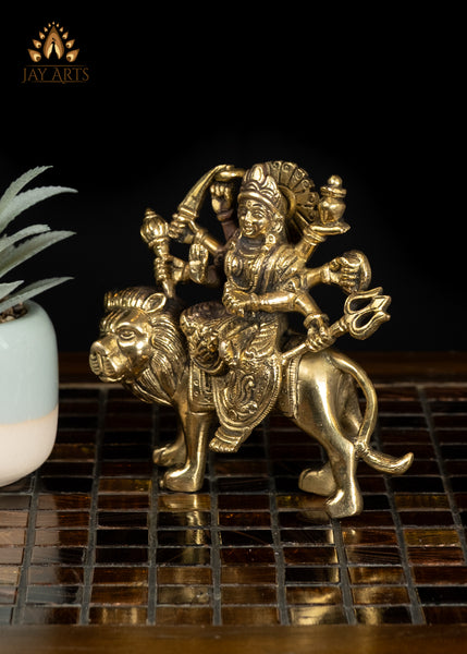 5" Small Durga Brass Idol for Home Temple and Decor