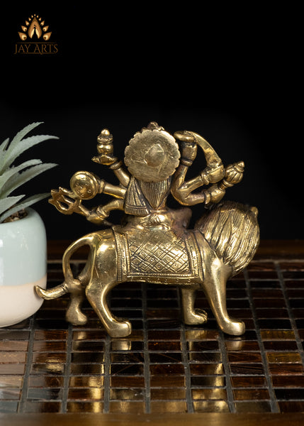 5" Small Durga Brass Idol for Home Temple and Decor