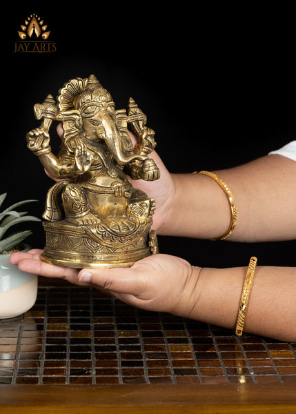 7" Divine Ganesha Brass Idol Remover of Obstacles