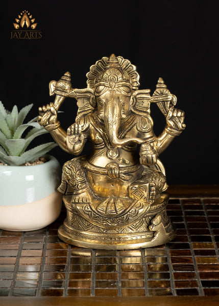 7" Divine Ganesha Brass Idol Remover of Obstacles