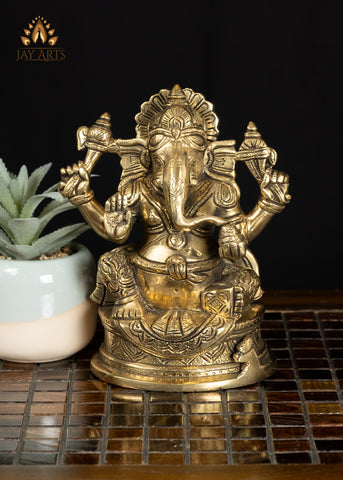 7" Divine Ganesha Brass Idol Remover of Obstacles