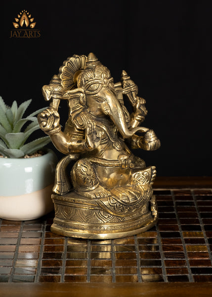 7" Divine Ganesha Brass Idol Remover of Obstacles