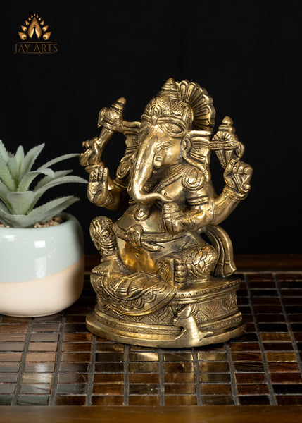 7" Divine Ganesha Brass Idol Remover of Obstacles