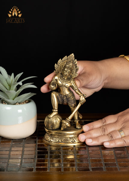 6" Brass Hanuman Statue in Abhaya Mudra