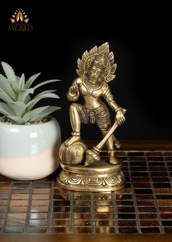 6" Brass Hanuman Statue in Abhaya Mudra