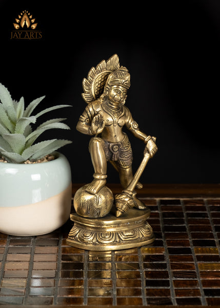 6" Brass Hanuman Statue in Abhaya Mudra