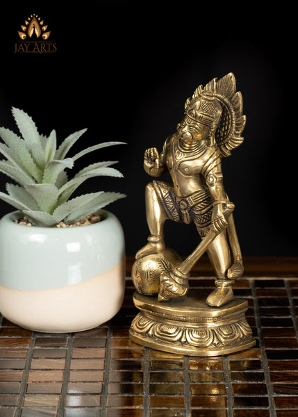 6" Brass Hanuman Statue in Abhaya Mudra