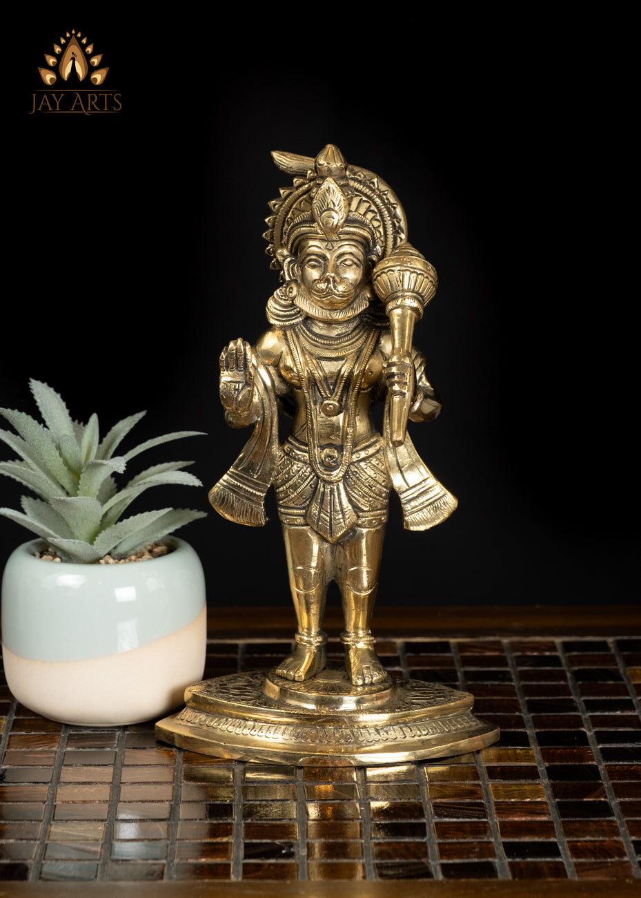 8" Brass Hanuman Statue with Blessing Hand Gesture