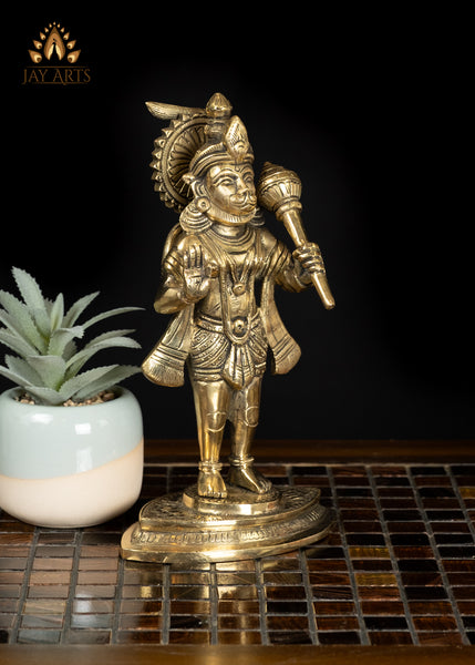 8" Brass Hanuman Statue with Blessing Hand Gesture