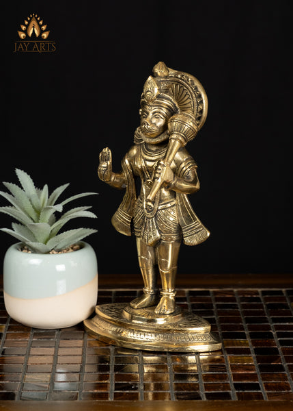 8" Brass Hanuman Statue with Blessing Hand Gesture