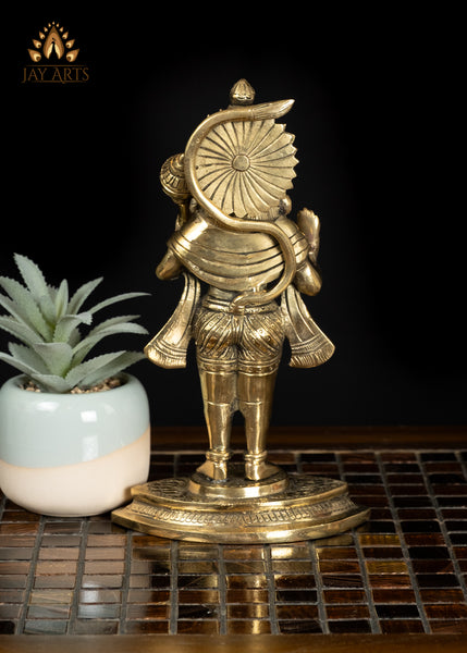 8" Brass Hanuman Statue with Blessing Hand Gesture