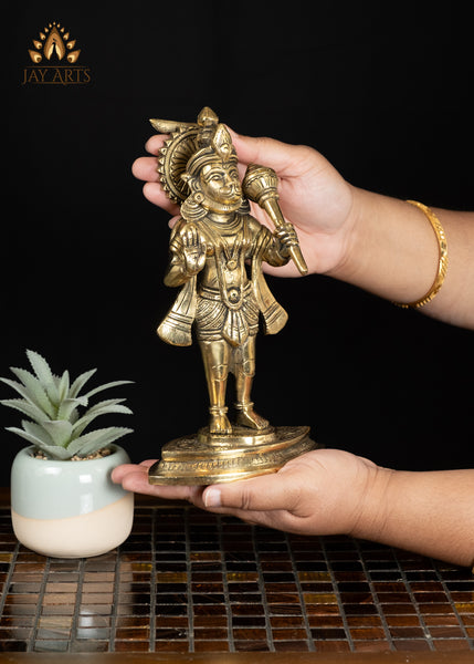 8" Brass Hanuman Statue with Blessing Hand Gesture