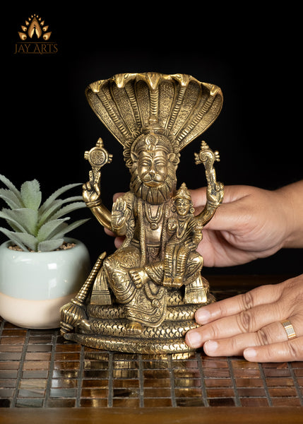 8" Brass Narasimha Lakshmi Divine Union of Strength and Serenity