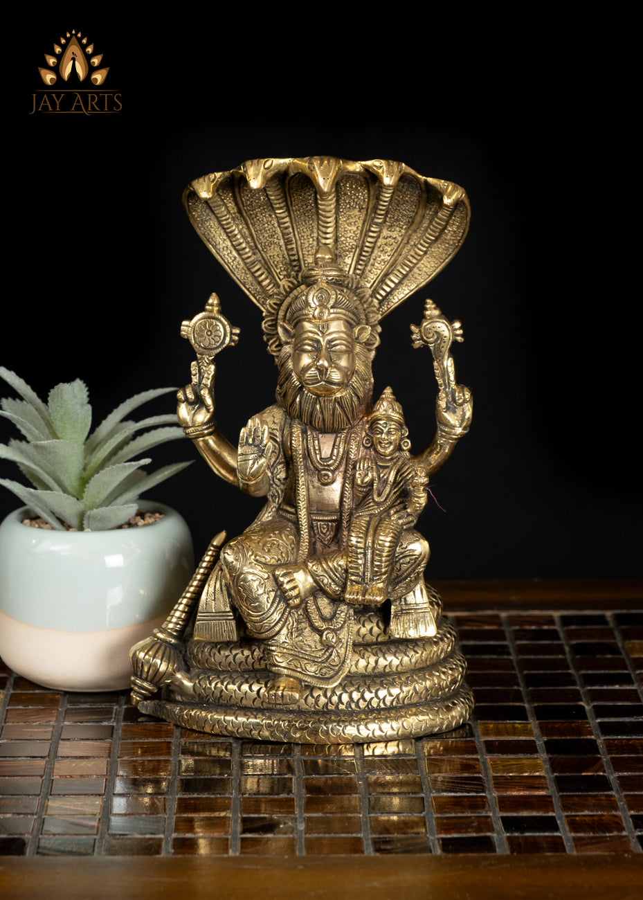 8" Brass Narasimha Lakshmi Divine Union of Strength and Serenity