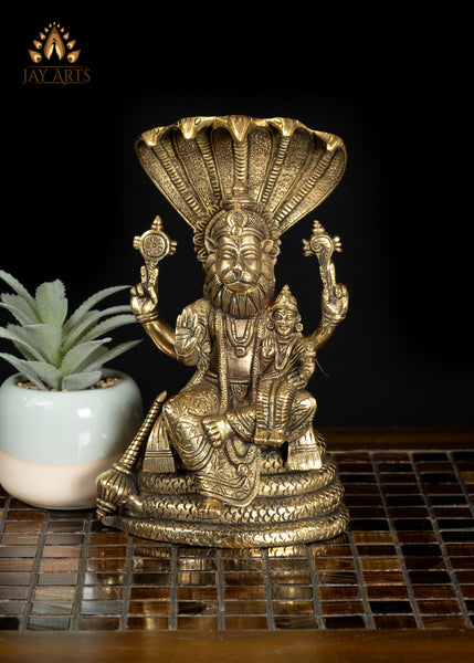 8" Brass Narasimha Lakshmi Divine Union of Strength and Serenity