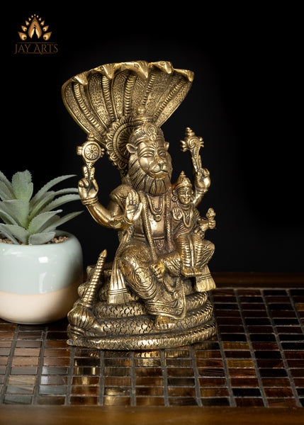 8" Brass Narasimha Lakshmi Divine Union of Strength and Serenity