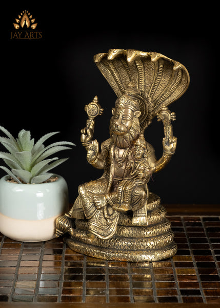 8" Brass Narasimha Lakshmi Divine Union of Strength and Serenity