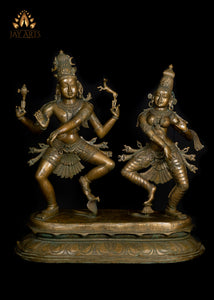 Dancing Lord Shiva and Goddess Shakthi 36" - Bronze Lost-Wax Method Sculpture