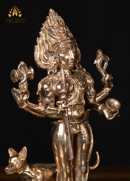 5" Small Bronze Bhairavar Statue Fierce Protective Form of Shiva