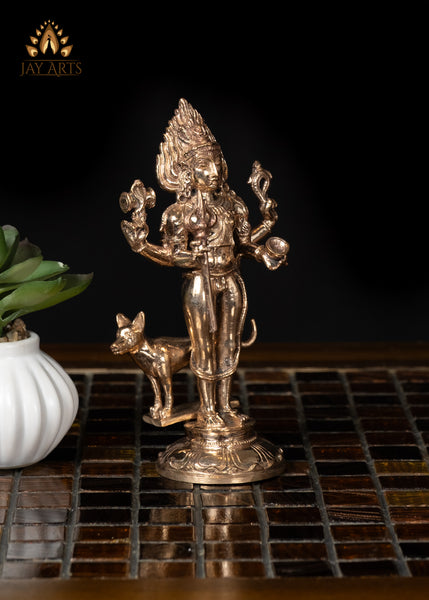 5" Small Bronze Bhairavar Statue Fierce Protective Form of Shiva