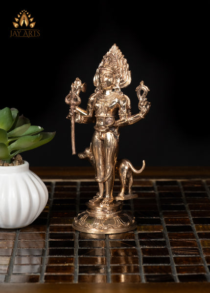 5" Small Bronze Bhairavar Statue Fierce Protective Form of Shiva