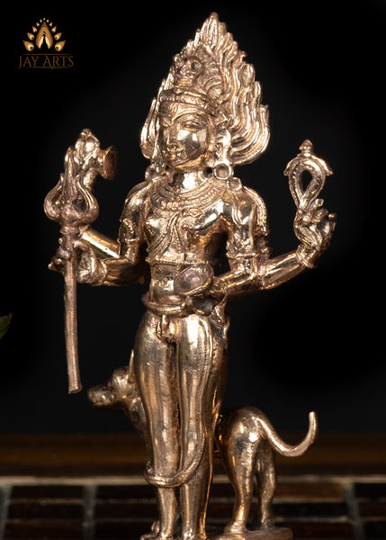 5" Small Bronze Bhairavar Statue Fierce Protective Form of Shiva