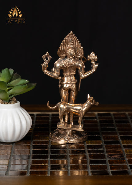 5" Small Bronze Bhairavar Statue Fierce Protective Form of Shiva