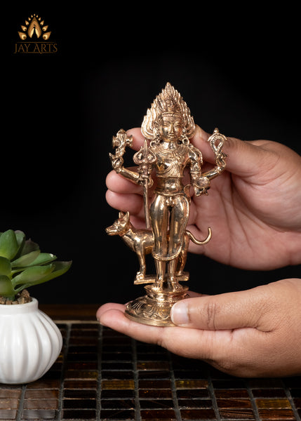 5" Small Bronze Bhairavar Statue Fierce Protective Form of Shiva