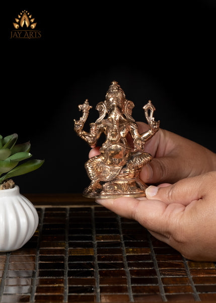 3" Divine Bronze Sitting Ganesha in a Graceful Posture