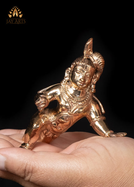 3" Bronze Crawling Baby Krishna with Ladoo – Divine Childhood Charm