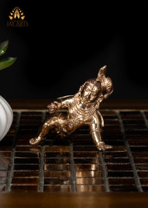 3" Bronze Crawling Baby Krishna with Ladoo – Divine Childhood Charm