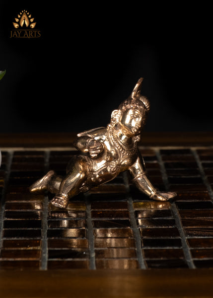 3" Bronze Crawling Baby Krishna with Ladoo – Divine Childhood Charm