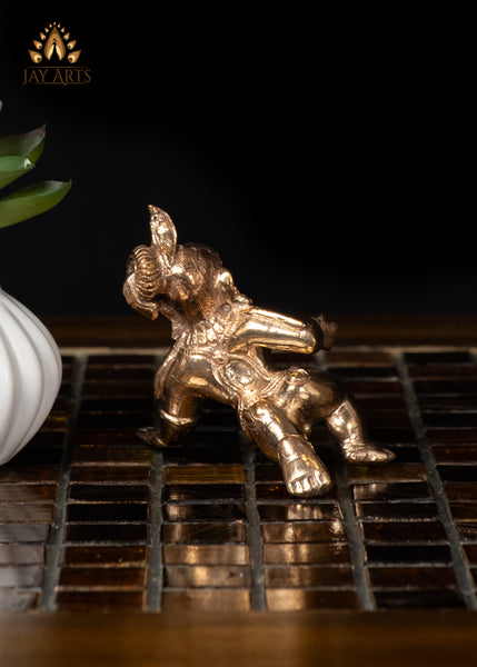 3" Bronze Crawling Baby Krishna with Ladoo – Divine Childhood Charm