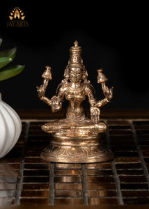 3" Small Bronze Sitting Goddess Lakshmi Holding Lotus Divine Grace and Elegance