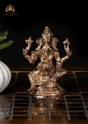 3" Divine Bronze Sitting Ganesha in a Graceful Posture