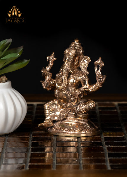 3" Divine Bronze Sitting Ganesha in a Graceful Posture