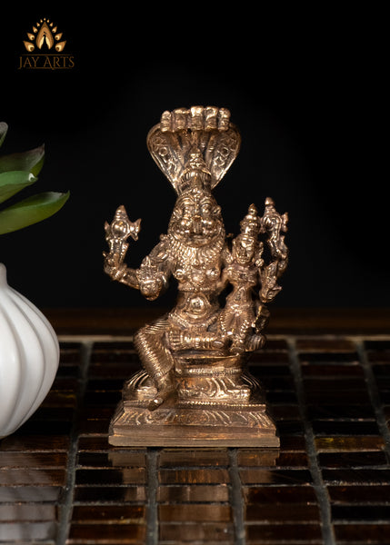 3" Bronze Lakshmi Narasimha Statue Divine Idol for Home Altar