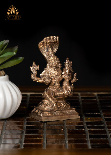 3" Bronze Lakshmi Narasimha Statue Divine Idol for Home Altar