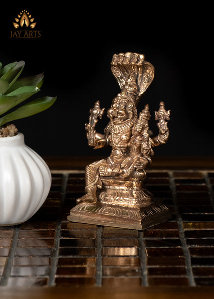 3" Bronze Lakshmi Narasimha Statue Divine Idol for Home Altar
