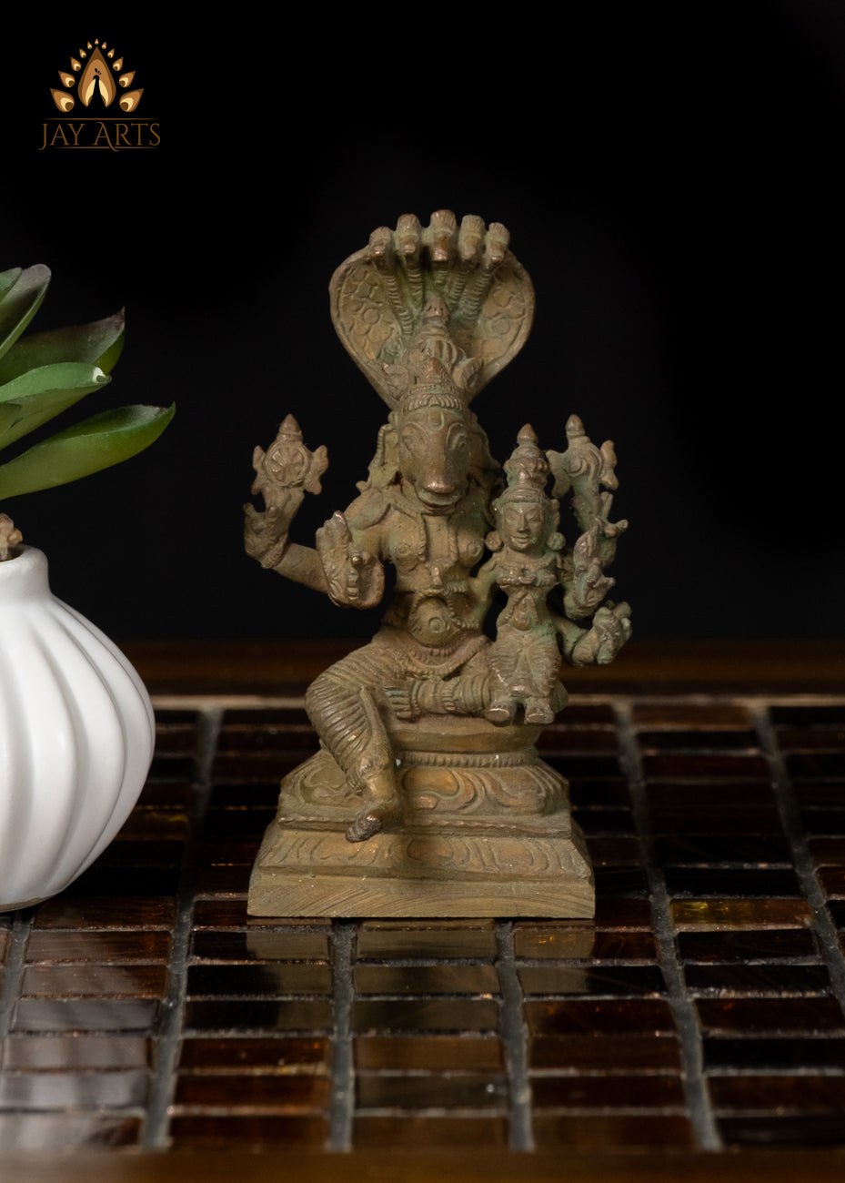 3" Small Bronze Hyagriva Lakshmi Statue Goddess of Wealth and Wisdom