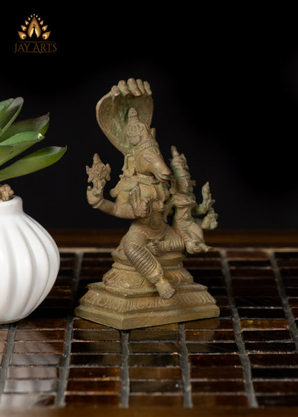 3" Small Bronze Hyagriva Lakshmi Statue Goddess of Wealth and Wisdom