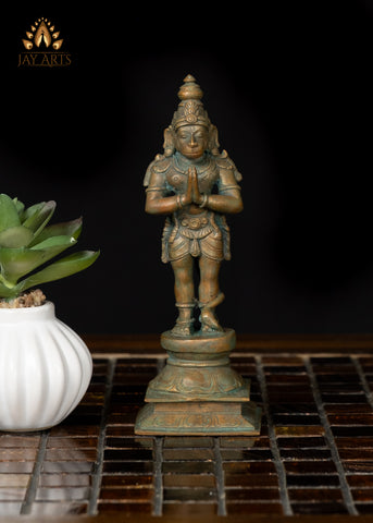 5" Small Bronze Hanuman Statue in Anjali Mudra