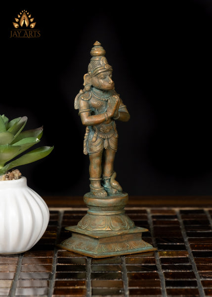 5" Small Bronze Hanuman Statue in Anjali Mudra