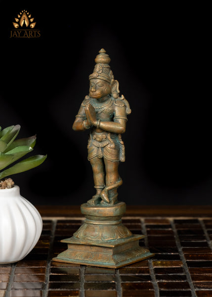 5" Small Bronze Hanuman Statue in Anjali Mudra
