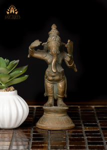 5" Unique Small Bronze Ganesha Statue Holding a Mirror Hindu Idol