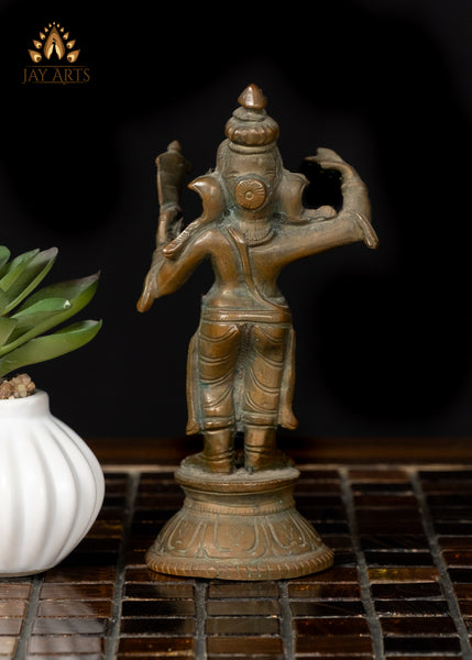 5" Unique Small Bronze Ganesha Statue Holding a Mirror Hindu Idol