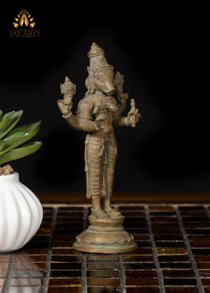 5" Small Bronze Standing Varahi Statue Goddess of Protection