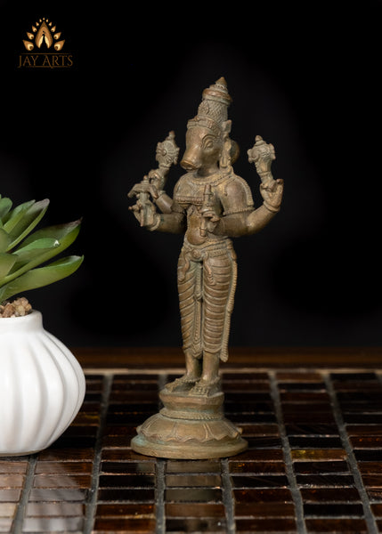 5" Small Bronze Standing Varahi Statue Goddess of Protection