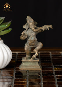 3" Small Bronze Dancing Ganesha Statue Symbol of Joy