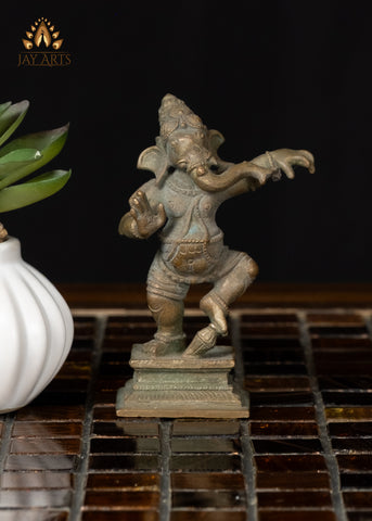 3" Small Bronze Dancing Ganesha Statue Symbol of Joy